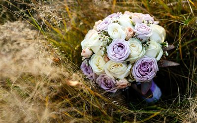 mariage bouquet, des roses, des effets de flou, du flou, des roses blanches, bouquet de la mari&#233;e