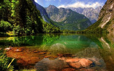 O Parque Nacional De Berchtesgaden, Lago Konigssee, montanhas, ver&#227;o, Alpes, Baviera, Alemanha, Europa