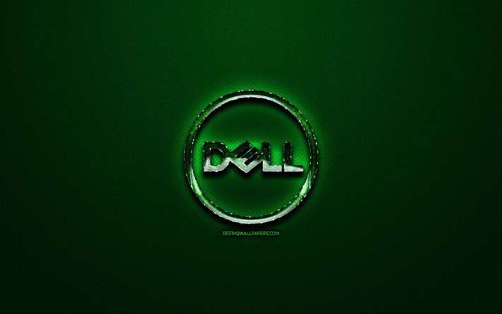Dell logosu Yeşil, Yeşil vintage arka plan, sanat, Dell, marka, Dell cam logo, yaratıcı, Dell logosu