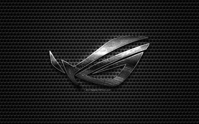 ROG, Republic of Gamers, ROG logo, steel polished logo, ROG emblem, brands, metal mesh texture, black metal background, ASUS ROG