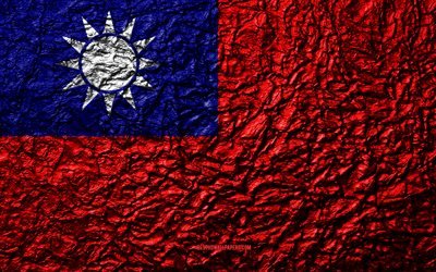 Flag of Taiwan, 4k, stone texture, waves texture, Taiwan flag, national symbol, Taiwan, Asia, stone background