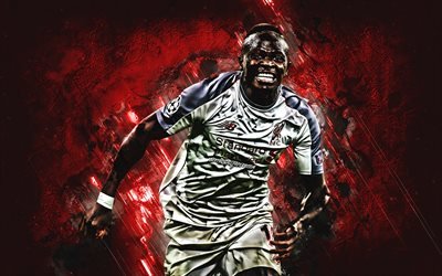 Sadio Mane, Senegalese footballer, midfielder, Liverpool FC, portrait, red stone background, football, Premier League