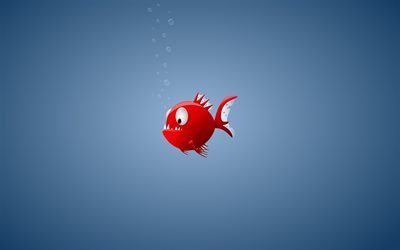 piranha, minimaalinen, punainen kala, hauskaa taidetta, luova, kala, punainen piranha, sarjakuva piranha