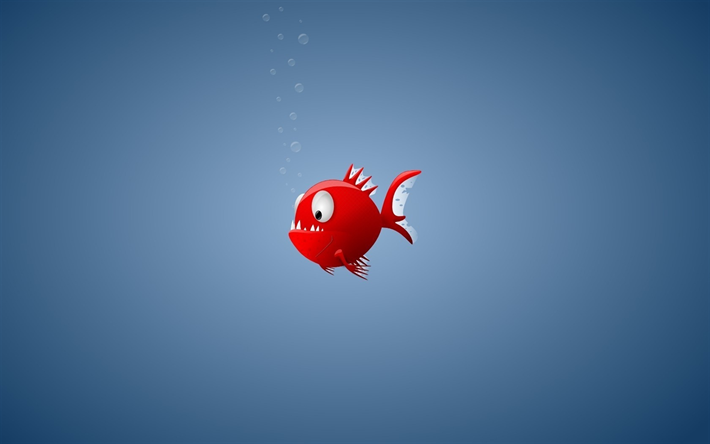 piranha, minimal, pesce rosso, divertente, arte, creativo, pesce, rossa piranha, cartoon piranha