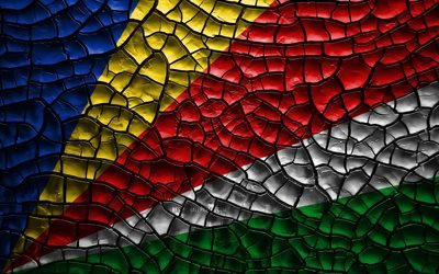 Flagga Seychellerna, 4k, sprucken jord, Afrika, Seychellerna flagga, 3D-konst, Seychellerna, Afrikanska l&#228;nder, nationella symboler, Seychellerna 3D-flagga