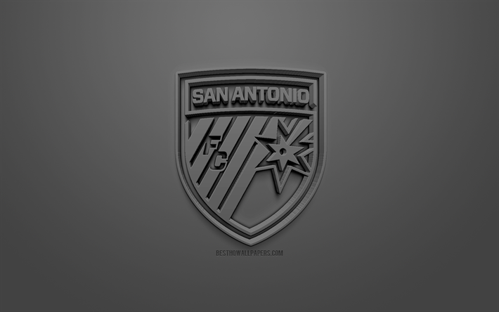San Antonio FC, creative 3D logo, USL, gray background, 3d emblem, American football club, United States League, San Antonio, Texas, USA, 3d art, football, stylish 3d logo