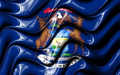Michigan flag, 4k, United States of America, administrative districts, Flag of Michigan, 3D art, Michigan, american states, Michigan 3D flag, USA, North America