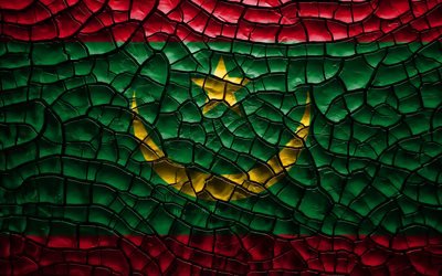 Drapeau de la Mauritanie, du 4k, terre craquel&#233;e, en Afrique, en Mauritanie drapeau, art 3D, de la Mauritanie, les pays Africains, les symboles nationaux, la Mauritanie 3D drapeau