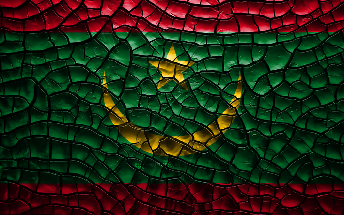 Mauritanian lippu, 4k, s&#228;r&#246;ill&#228; maaper&#228;n, Afrikka, 3D art, Mauritania, Afrikan maissa, kansalliset symbolit, Mauritanian 3D flag