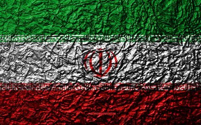 Flag of Iran, 4k, stone texture, waves texture, Iranian flag, national symbol, Iran, Asia, stone background
