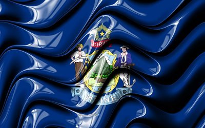 Maine, 3D sanat Maine bayrağı, 4k, Amerika Birleşik Devletleri, il&#231;elere, Bayrak, Maine 3D bayrak, ABD, Kuzey Amerika