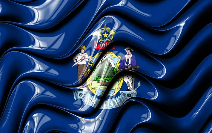 Maine bandeira, 4k, Estados unidos da Am&#233;rica, distritos administrativos, Bandeira do Maine, Arte 3D, Maine, estados americanos, Maine 3D bandeira, EUA, Am&#233;rica Do Norte