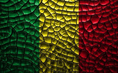 Bandeira do Mali, 4k, solo rachado, &#193;frica, Mali bandeira, Arte 3D, Pouco, Pa&#237;ses da &#225;frica, s&#237;mbolos nacionais, Mali 3D bandeira
