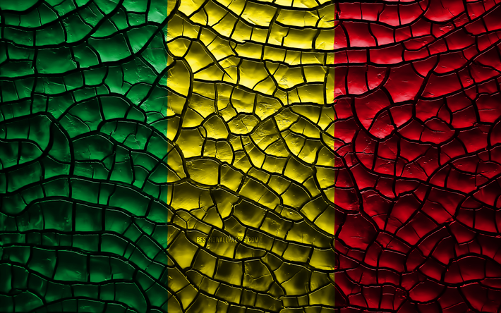 Flag of Mali, 4k, cracked soil, Africa, Mali flag, 3D art, Mali, African countries, national symbols, Mali 3D flag