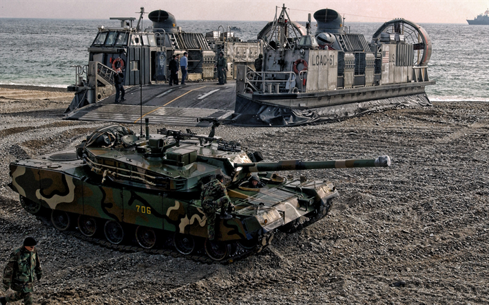 K2 Black Panther, modern tank, South Korean main battle tank, coast, modern armored vehicles