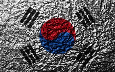 Flag of South Korea, 4k, stone texture, waves texture, South Korea flag, national symbol, South Korea, Asia, stone background