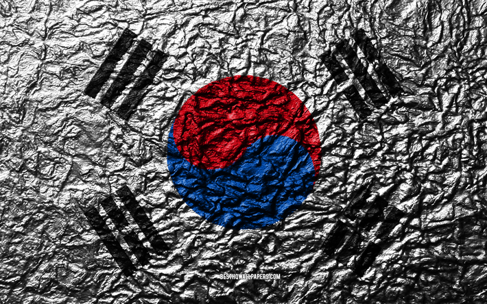 Lipun Etel&#228;-Korea, 4k, kivi rakenne, aallot rakenne, Etel&#228;-Korean lippu, kansallinen symboli, Etel&#228;-Korea, Aasiassa, kivi tausta