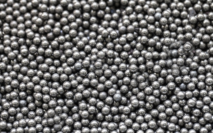 perles en argent de la texture, 4k, macro, sph&#232;res m&#233;talliques de texture, en m&#233;tal boules de texture, textures 3D, gris horizons