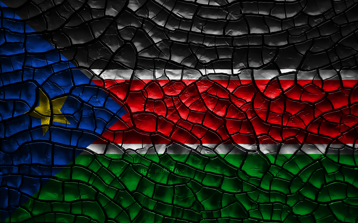 علم جنوب السودان, 4k, تصدع التربة, أفريقيا, جنوب السودان العلم, الفن 3D, جنوب السودان, البلدان الأفريقية, الرموز الوطنية, جنوب السودان 3D العلم