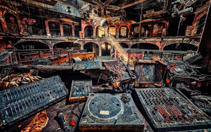 apocalypse, abandoned nightclub, ruins, ruined nightclub, world after people, nightclub