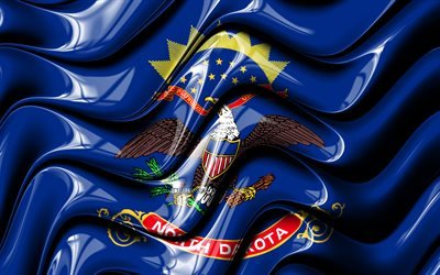 ノースダコタメイン州フラグ, 4k, 米国, 行政区, フラグのノースダコタ, 3Dアート, ノースダコタ, 米州, ノースダコタ旗3D, 北米