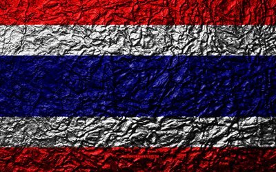 Tayland, 4k, taş doku, dalgalar doku bayrağı, Tayland bayrağı, ulusal sembol, Asya, taş arka plan