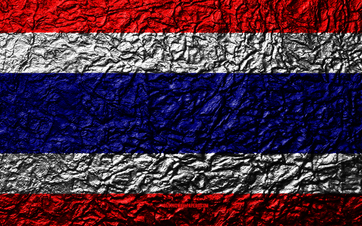 Bandera de Tailandia, 4k, la piedra de la textura, las ondas de textura, Tailandia bandera, s&#237;mbolo nacional, Tailandia, Asia, piedra de fondo