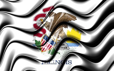 Illinois bandiera, 4k, Stati Uniti d&#39;America, i distretti amministrativi, Bandiera dell&#39;Illinois, 3D arte, Illinois, stati uniti, Illinois 3D, bandiera, stati UNITI, Nord America