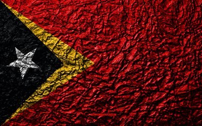 Lippu-Timor-Leste, 4k, kivi rakenne, aallot rakenne, It&#228;-Timorin lippu, kansallinen symboli, It&#228;-Timor, Aasiassa, kivi tausta