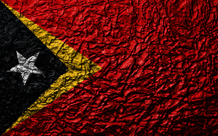 Flag of Timor-Leste, 4k, stone texture, waves texture, East Timor flag, national symbol, East Timor, Asia, stone background