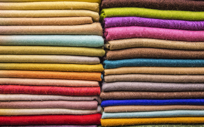 multi-colored fabrics, fabric texture, color testing picture, stack of cloth, fabric color background