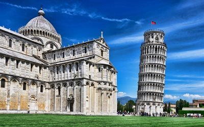 Leaning Tower of Pisa, 4k, summer, bell tower, campanile, Piazza del Duomo, italian landmarks, Pisa, Italy, Europe, italian cities