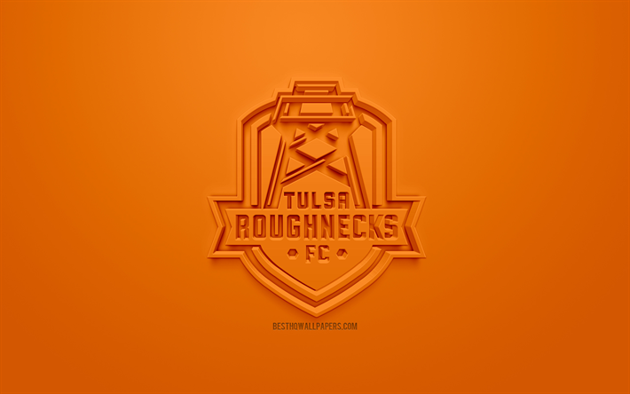 タルサRoughnecks FC, 創作3Dロゴ, オレンジ色の背景, 3dエンブレム, アメリカのサッカークラブ, 米国リーグ, タルサ, オクラホマ州の, 米国, 3dアート, サッカー, 3dロゴ