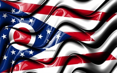 Ohio bandiera, 4k, Stati Uniti d&#39;America, i distretti amministrativi, Bandiera dell&#39;Ohio, 3D art, Ohio, stati uniti, Ohio 3D, bandiera, stati UNITI, Nord America