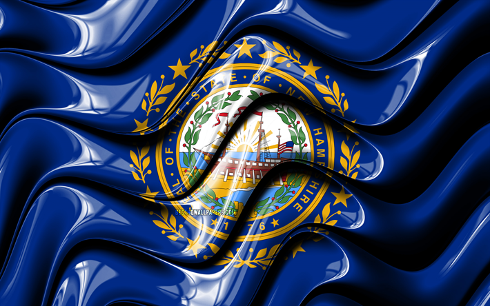 New Hampshire bayrağı, 4k, Amerika Birleşik Devletleri, il&#231;elere, New Hampshire Bayrak, 3D art, New Hampshire, New Hampshire 3D bayrak, AMERİKA, Kuzey Amerika