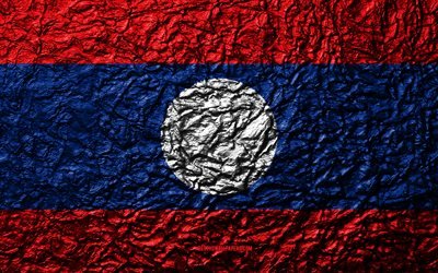 Bandera de Laos, 4k, la piedra de la textura, las ondas de textura, Laos bandera, s&#237;mbolo nacional, de Laos, de Asia, de piedra de fondo