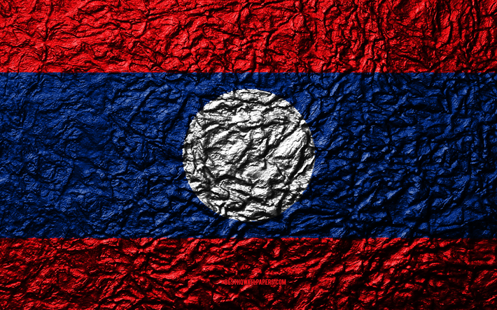 Laos, 4k, taş doku, dalgalar doku, bayrak bayrak, ulusal sembol, Asya, taş arka plan Laos