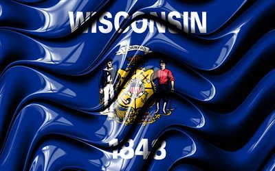 Wisconsin bandiera, 4k, Stati Uniti d&#39;America, i distretti amministrativi, Bandiera del Wisconsin, 3D arte, Wisconsin, stati uniti, Wisconsin 3D, bandiera, stati UNITI, Nord America