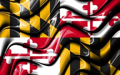 Maryland bandiera, 4k, Stati Uniti d&#39;America, i distretti amministrativi, Bandiera del Maryland, 3D arte, Maryland, stati uniti, Maryland 3D, bandiera, stati UNITI, Nord America