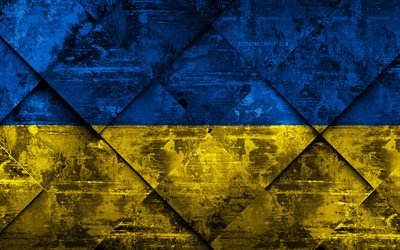 Bandiera dell&#39;Ucraina, 4k, grunge, arte, rombo grunge, texture, la bandiera ucraina, Europa, simboli nazionali, Ucraina, arte creativa