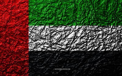 علم الإمارات العربية المتحدة, 4k, الحجر الملمس, موجات الملمس, علم الإمارات, الرمز الوطني, الإمارات العربية المتحدة, آسيا, الحجر الخلفية