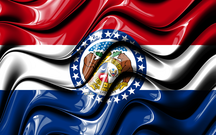 Missouri bandeira, 4k, Estados unidos da Am&#233;rica, distritos administrativos, Bandeira do estado de Missouri, Arte 3D, Missouri, estados americanos, Missouri 3D bandeira, EUA, Am&#233;rica Do Norte