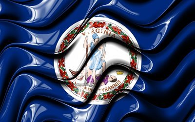 バージニア州旗, 4k, 米国, 行政区, フラグバージニア, 3Dアート, バージニア, 米州, バージニア州旗3D, 北米