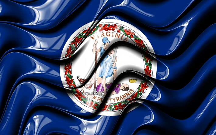 Virginia flag, 4k, United States of America, administrative districts, Flag of Virginia, 3D art, Virginia, american states, Virginia 3D flag, USA, North America