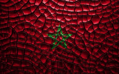 Flaggan i Marocko, 4k, sprucken jord, Afrika, Marockansk flagga, 3D-konst, Marocko, Afrikanska l&#228;nder, nationella symboler, Marocko 3D-flagga