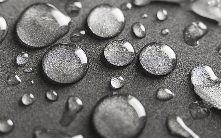 la trama di grigio con gocce d&#39;acqua, sfondo grigio, acqua concetti, gocce d&#39;acqua, background creativo con l&#39;acqua