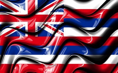 Hawaii, 3D sanat Hawaii bayrağı, 4k, Amerika Birleşik Devletleri, il&#231;elere, Bayrak, Hawaii 3D bayrak, ABD, Kuzey Amerika