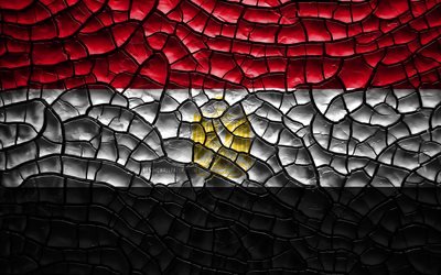 Bandeira do Egito, 4k, solo rachado, &#193;frica, Bandeira eg&#237;pcia, Arte 3D, Egito, Pa&#237;ses da &#225;frica, s&#237;mbolos nacionais, Egito 3D bandeira