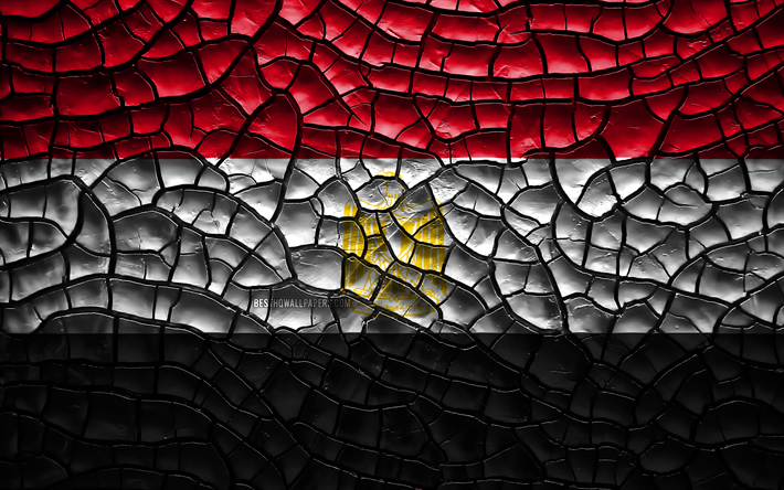 Flaggan i Egypten, 4k, sprucken jord, Afrika, Egyptisk flagga, 3D-konst, Egypten, Afrikanska l&#228;nder, nationella symboler, Egypten 3D-flagga