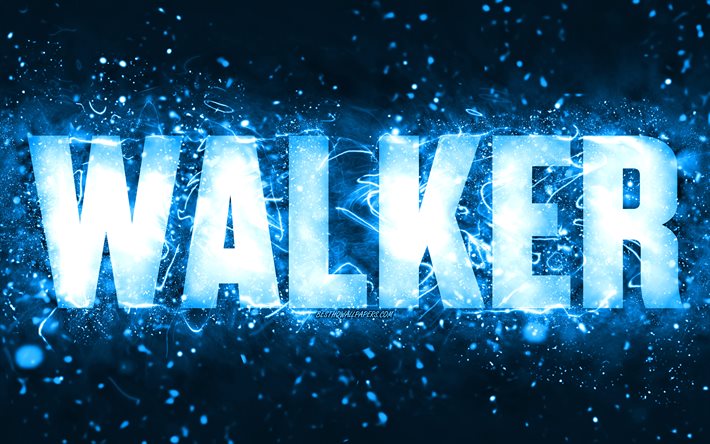 Buon compleanno Walker, 4k, luci al neon blu, nome Walker, creativo, Walker Buon compleanno, Compleanno Walker, nomi maschili americani popolari, immagine con nome Walker, Walker